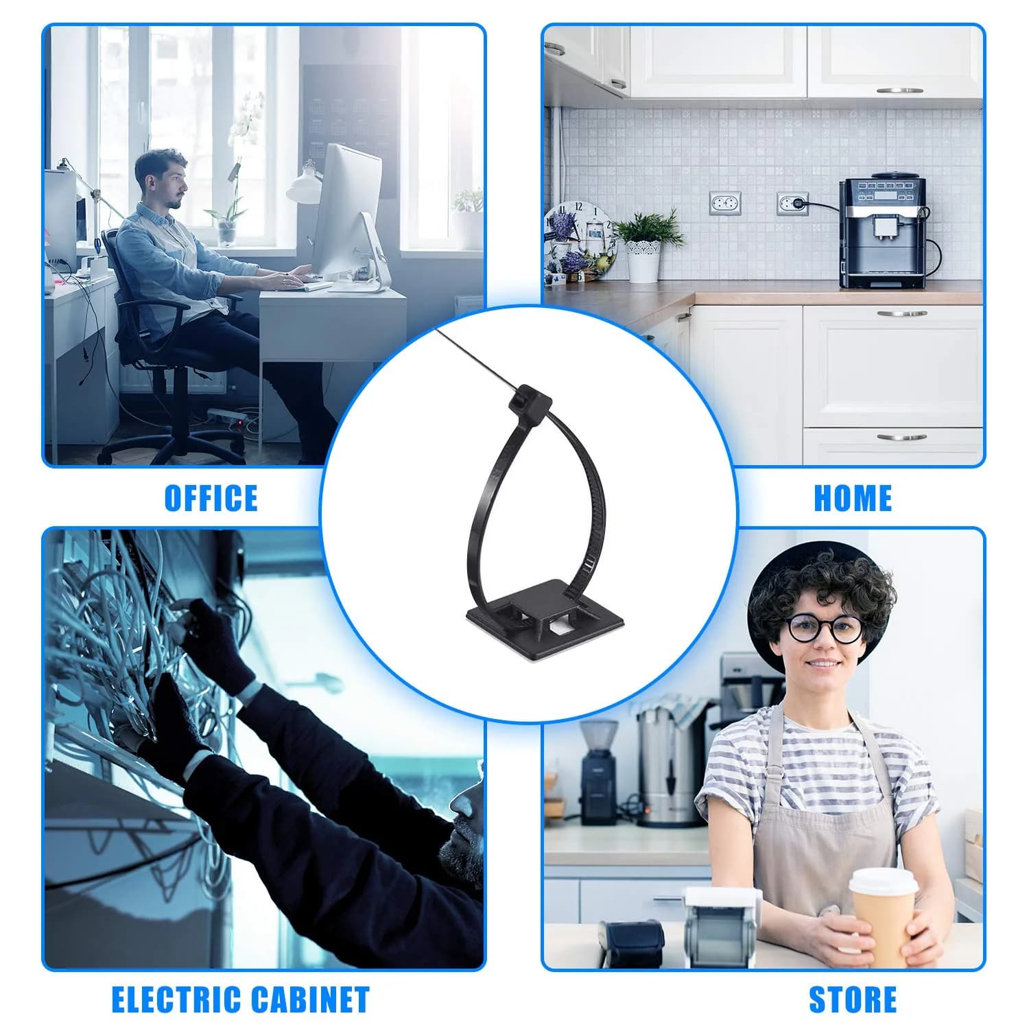 HUASAI Black 100 Pack Cable Tie Mounts with Zip Ties | Organize Wires Indoors & Outdoors - view 5