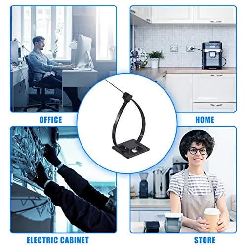 HUASAI Black 100 Pack Cable Tie Mounts with Zip Ties | Organize Wires Indoors & Outdoors thumbnail 5