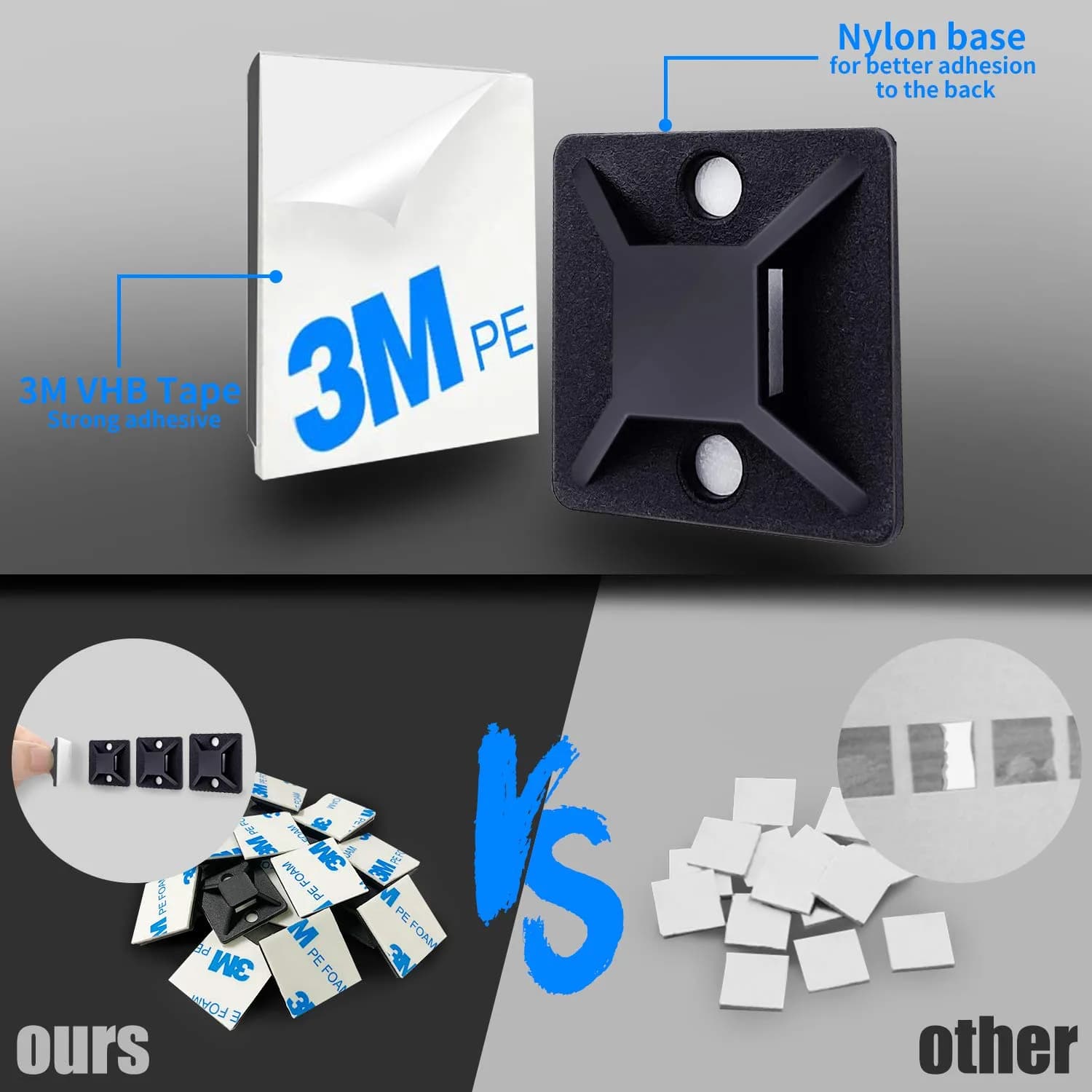 HUASAI Black 100 Pack Cable Tie Mounts with Zip Ties | Organize Wires Indoors & Outdoors - view 3