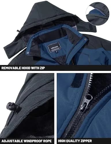 TACVASEN Men's Waterproof Ski Snowboarding Jacket with Fleece Lining, Denim Blue, Large | Warm Winter Coat for Cold Weather Sports thumbnail 4