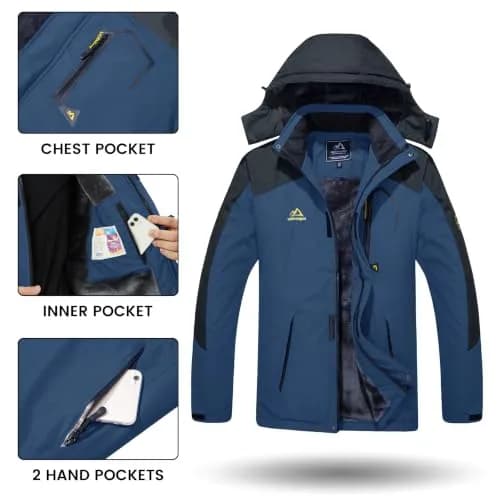 TACVASEN Men's Waterproof Ski Snowboarding Jacket with Fleece Lining, Denim Blue, Large | Warm Winter Coat for Cold Weather Sports thumbnail 5