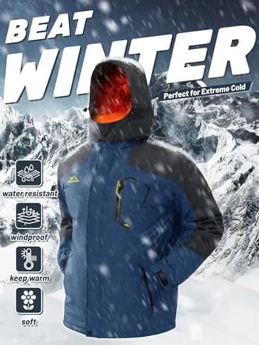 TACVASEN Men's Waterproof Ski Snowboarding Jacket with Fleece Lining, Denim Blue, Large | Warm Winter Coat for Cold Weather Sports thumbnail 6