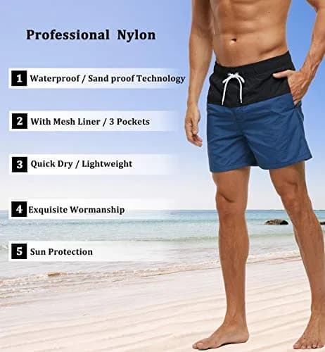 SILKWORLD Men's Swim Trunks Quick Dry Bathing Suit, Black, M | Lightweight, Fast Dry, Adjustable Waist thumbnail 5