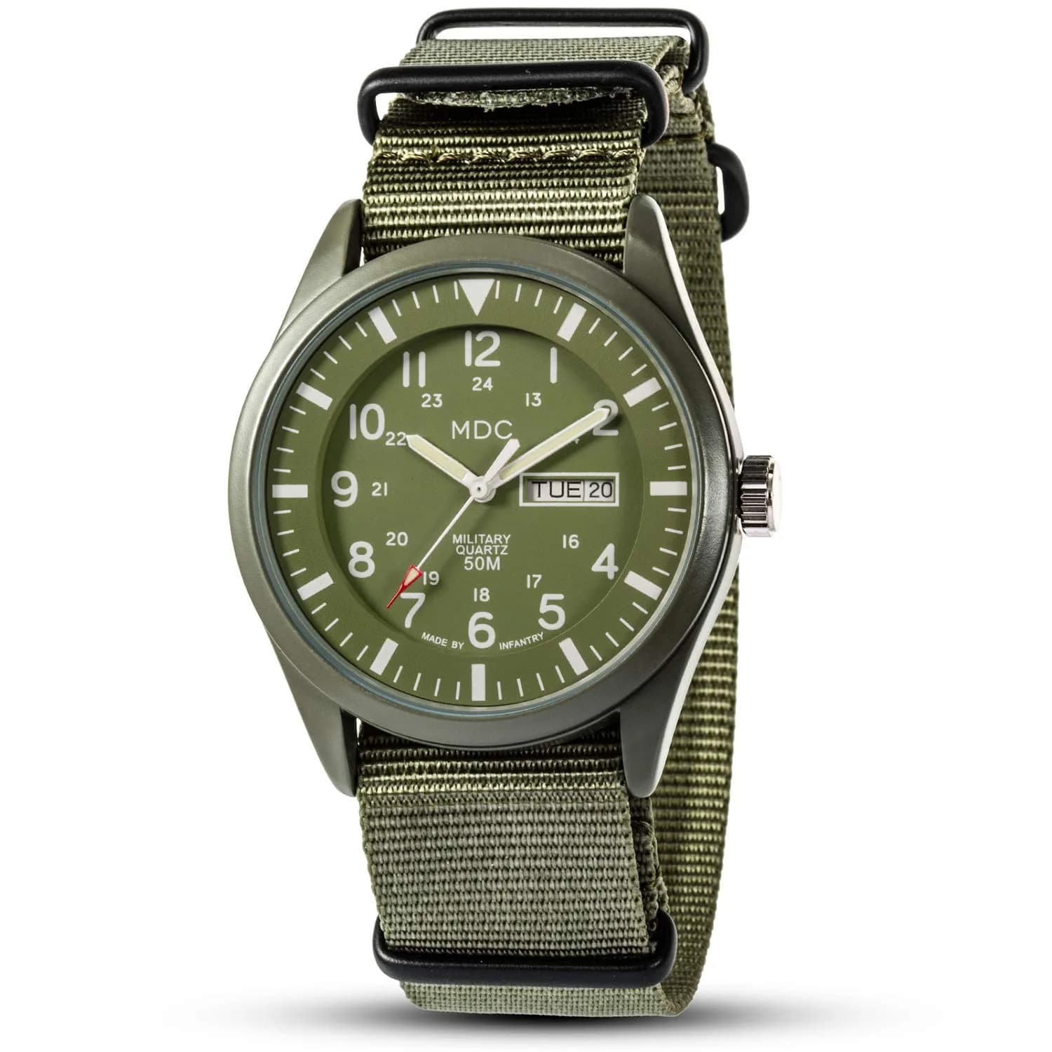 Infantry Mens Military Field Watch Vietnam Style 40mm Green Nylon Band | Classic Tactical Design