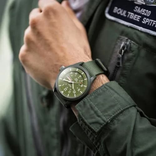 Infantry Mens Military Field Watch Vietnam Style 40mm Green Nylon Band | Classic Tactical Design thumbnail 2