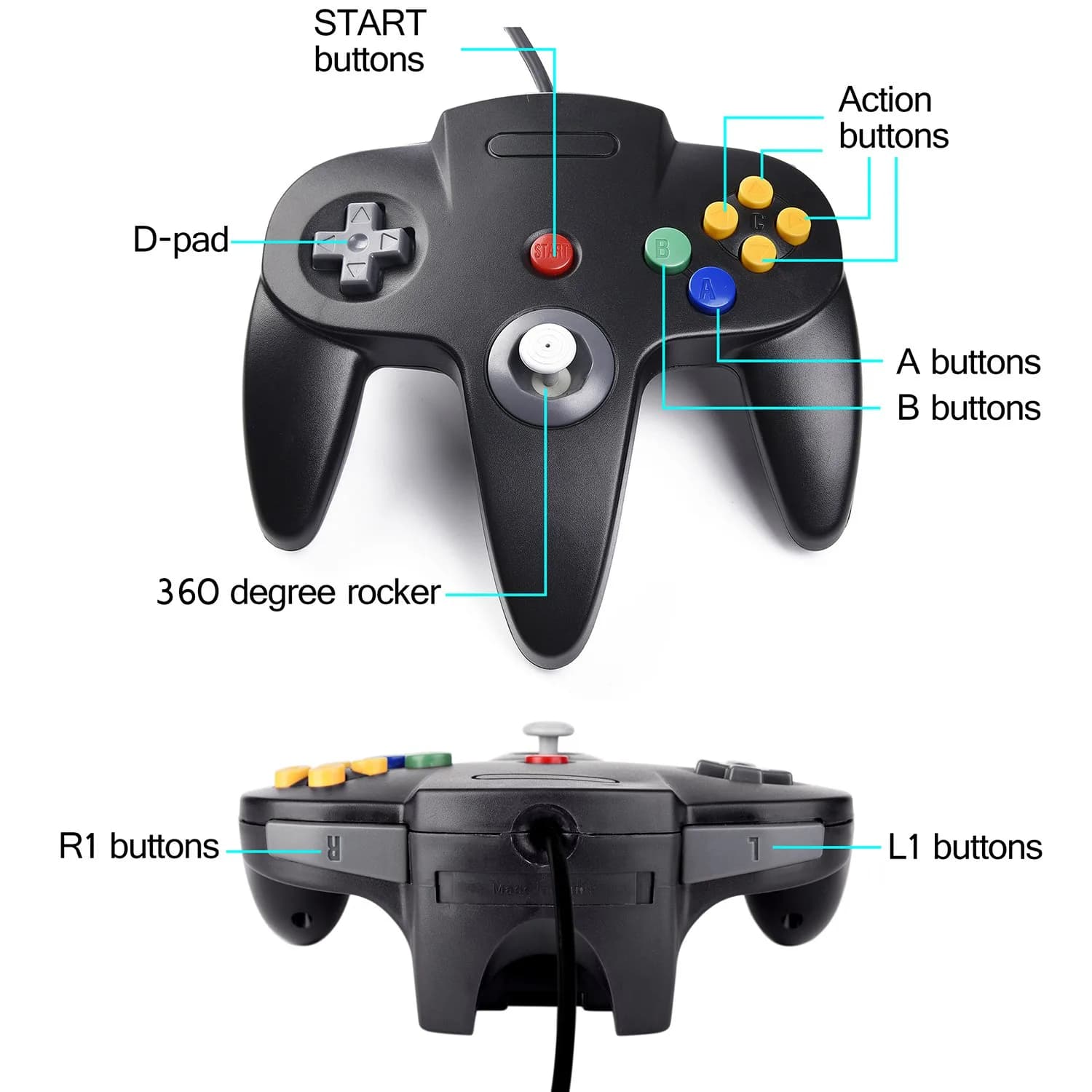 SAFFUN Classic N64 Controller Wired USB PC Gamepad 1.8m (6ft) Cable | Plug and Play for Windows PC macOS Linux Raspberry Pi - view 2