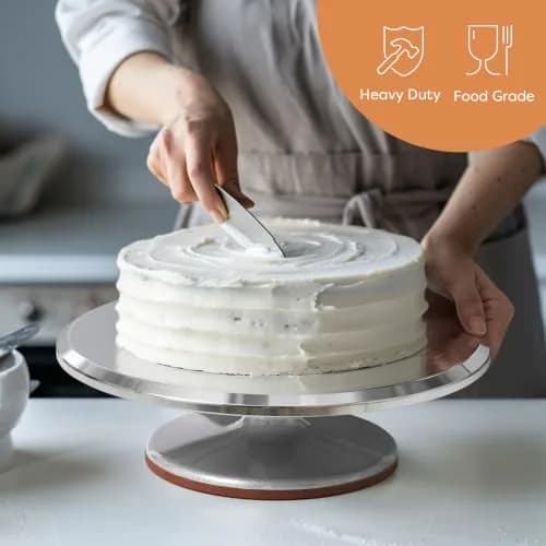 Kootek 12" Silver Aluminum Alloy Cake Turntable | Durable 360° Rotating Cake Stand for Decorating thumbnail 5