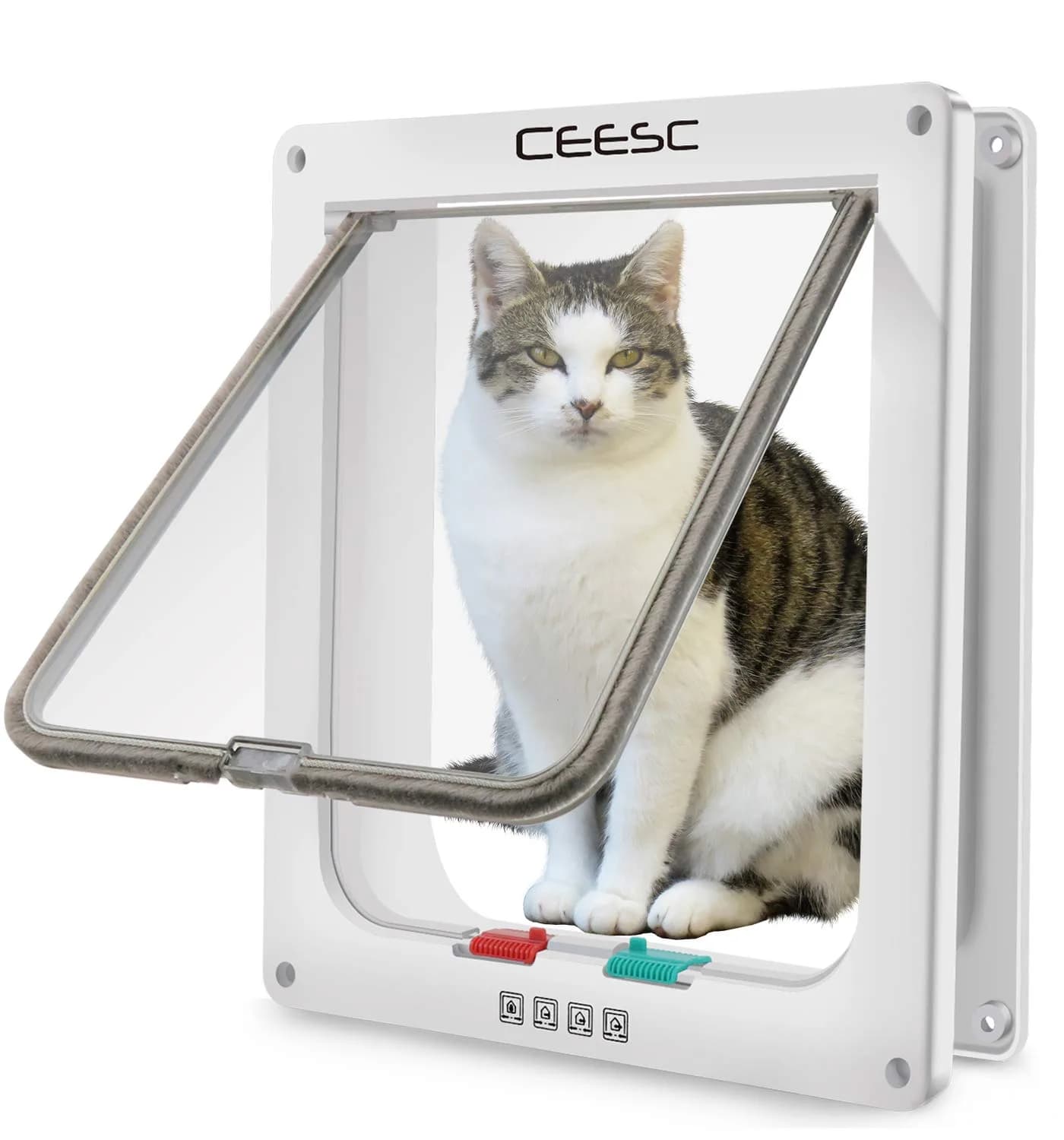 CEESC X-Large Cat Door for Pets up to 25 lbs, Weatherproof, White | 4-Way Lock Pet Door for Cats & Small Dogs — White