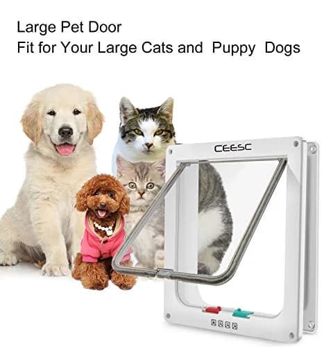 CEESC X-Large Cat Door for Pets up to 25 lbs, Weatherproof, White | 4-Way Lock Pet Door for Cats & Small Dogs thumbnail 5