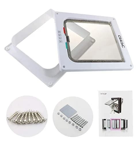 CEESC X-Large Cat Door for Pets up to 25 lbs, Weatherproof, White | 4-Way Lock Pet Door for Cats & Small Dogs thumbnail 6