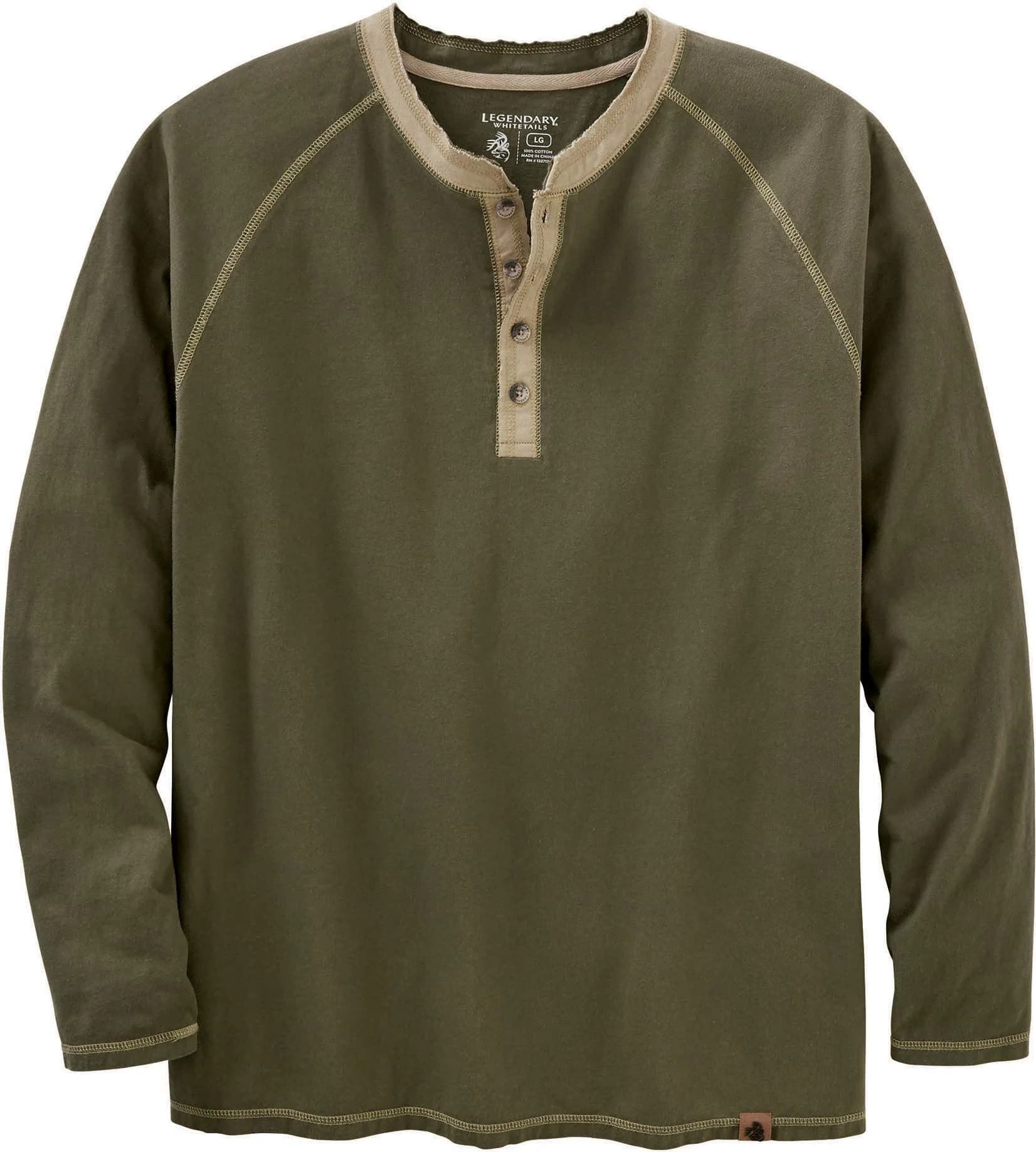 Legendary Whitetails Long Sleeve Cotton Henley Shirt Army | Rugged Outdoor Style (70-120 chars)