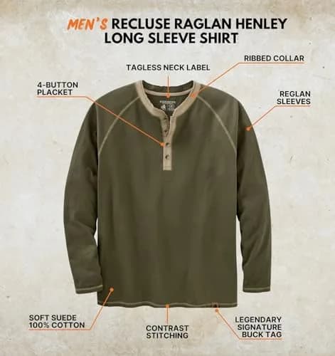 Legendary Whitetails Long Sleeve Cotton Henley Shirt Army | Rugged Outdoor Style (70-120 chars) thumbnail 3