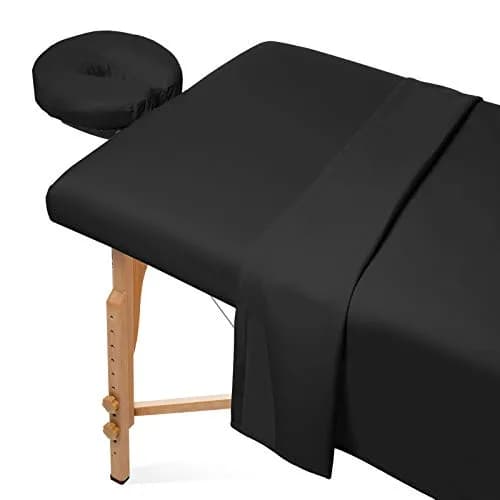 Saloniture 3-Piece Microfiber Massage Table Sheet Set - Premium Facial Bed Cover - Includes Flat and Fitted Sheets with Face Cradle Cover - Black | Ultra-Light Microfiber Comfort thumbnail 1
