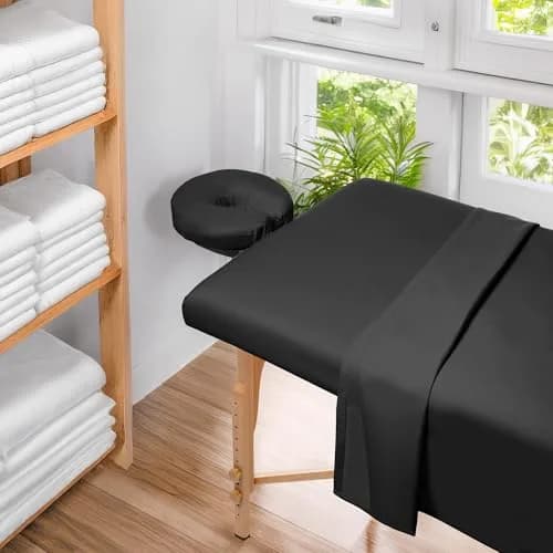 Saloniture 3-Piece Microfiber Massage Table Sheet Set - Premium Facial Bed Cover - Includes Flat and Fitted Sheets with Face Cradle Cover - Black | Ultra-Light Microfiber Comfort thumbnail 6