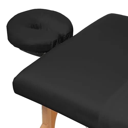 Saloniture 3-Piece Microfiber Massage Table Sheet Set - Premium Facial Bed Cover - Includes Flat and Fitted Sheets with Face Cradle Cover - Black | Ultra-Light Microfiber Comfort thumbnail 3