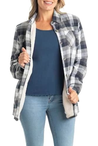 Legendary Whitetails Womens Flannel Shacket XS | Sherpa Lined Plaid Fleece Jacket thumbnail 2