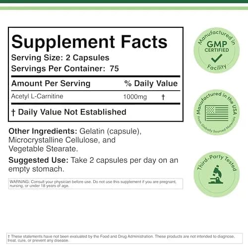 Double Wood Supplements Acetyl L-Carnitine 1,000mg | Memory + Energy Support, 150 Capsules thumbnail 5