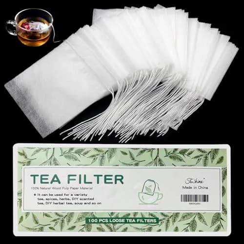fenshine Disposable Tea Bags 100 pcs | Biodegradable Corn Fiber Tea Filter Bags with Drawstring thumbnail 1