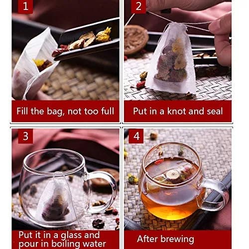 fenshine Disposable Tea Bags 100 pcs | Biodegradable Corn Fiber Tea Filter Bags with Drawstring thumbnail 4