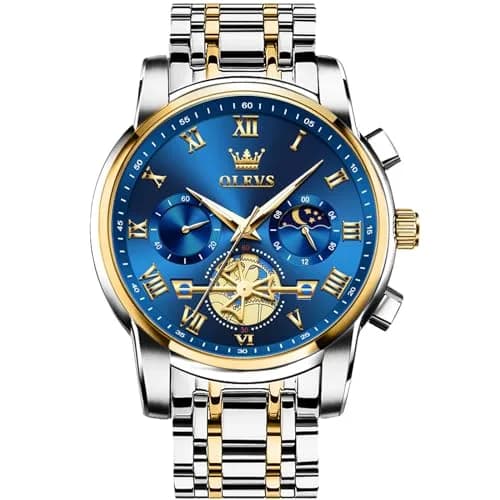 OLEVS Blue Watches for Men Luxury Analog Stainless Steel Dress | 41mm Diameter, Water-Resistant to 30m thumbnail 1