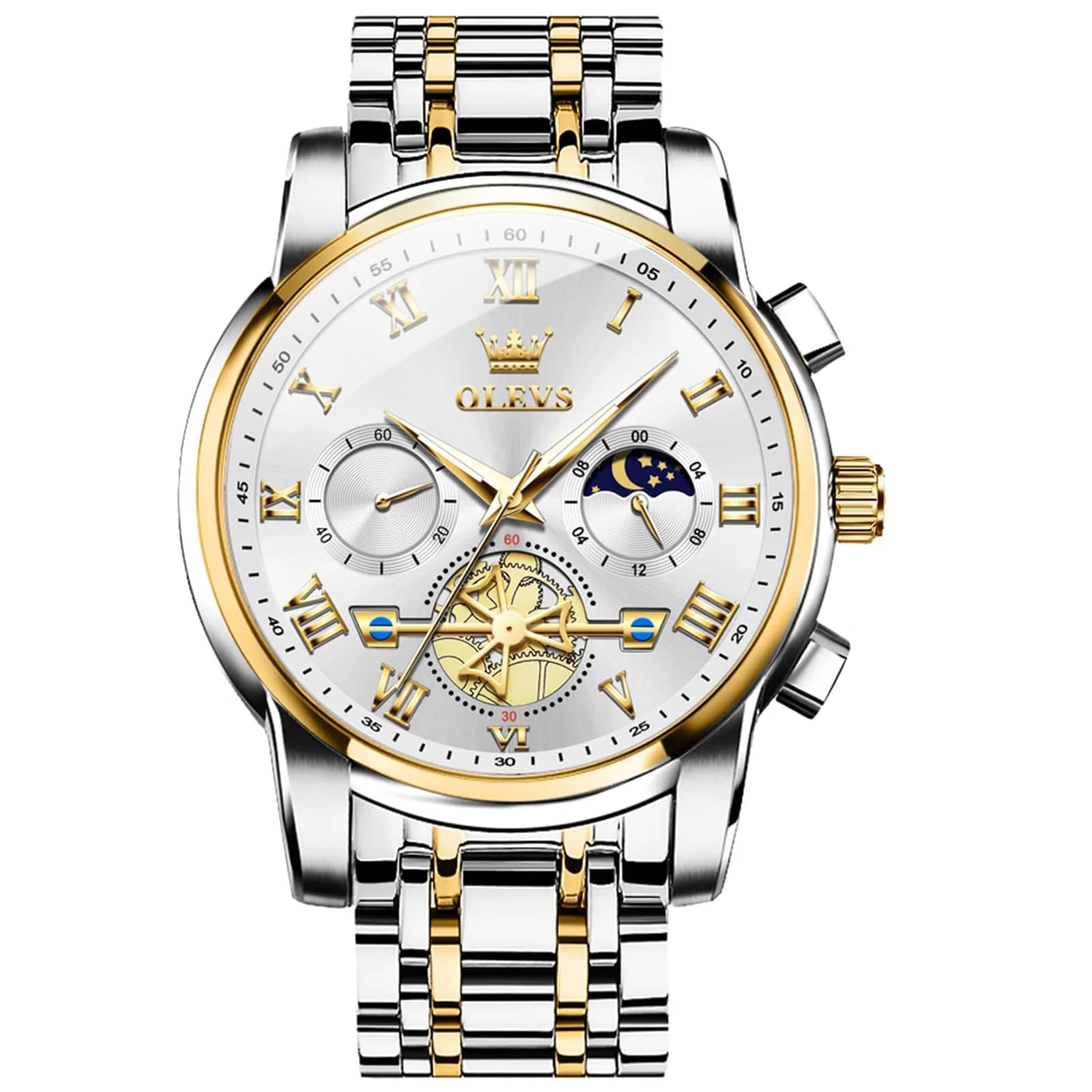 OLEVS Silver Luxury Men's Watch Analog Quartz Chronograph with Luminous Dial, 41mm Case | Imported for India