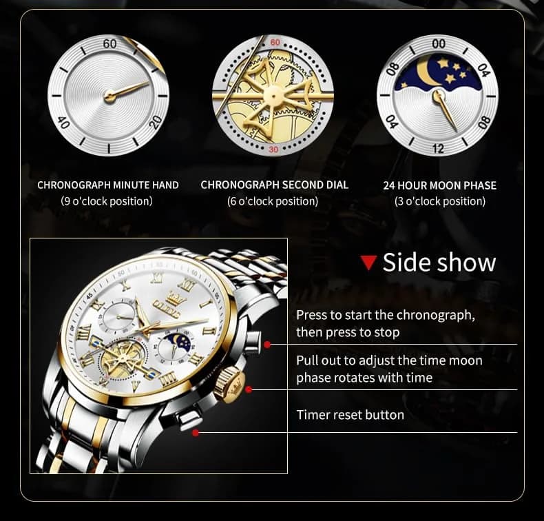 OLEVS Silver Luxury Men's Watch Analog Quartz Chronograph with Luminous Dial, 41mm Case | Imported for India thumbnail 6
