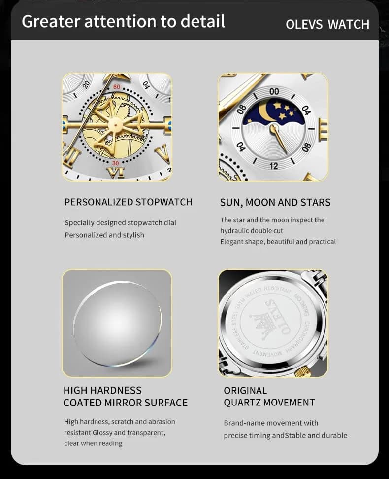 OLEVS Silver Luxury Men's Watch Analog Quartz Chronograph with Luminous Dial, 41mm Case | Imported for India thumbnail 9