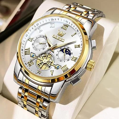 OLEVS Silver Luxury Men's Watch Analog Quartz Chronograph with Luminous Dial, 41mm Case | Imported for India thumbnail 2