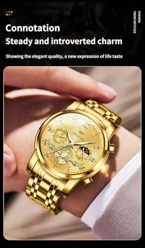 OLEVS Men Gold Watch Large Face Quartz Chronograph Waterproof 42mm | Luxury Stainless Steel thumbnail 9