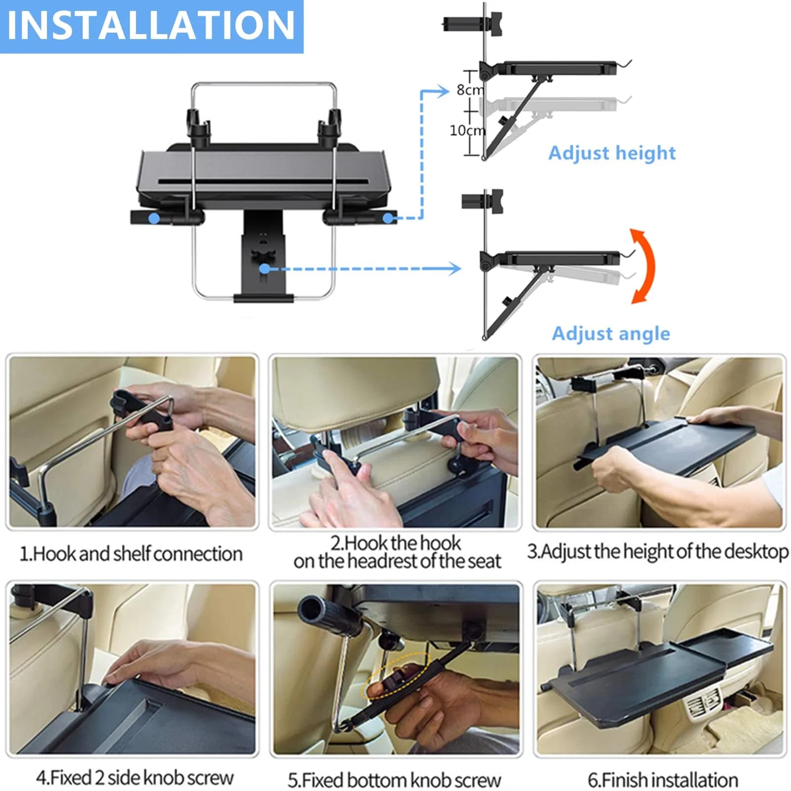 Xergur 2-in-1 Car Steering Wheel Tray & Back Seat Headrest Tray | Portable Workstation & Eating Desk - view 5