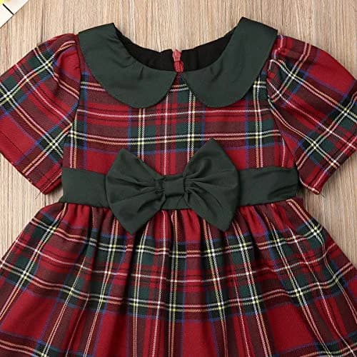 Kuriozud Toddler Baby Girl Plaid Dress Short Sleeve Bowknot 2-3T | Breathable Cotton Blend for Indian Summer thumbnail 5