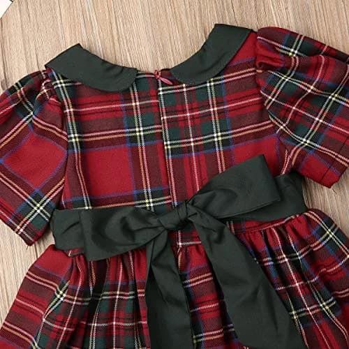 Kuriozud Toddler Baby Girl Plaid Dress Short Sleeve Bowknot 2-3T | Breathable Cotton Blend for Indian Summer thumbnail 6