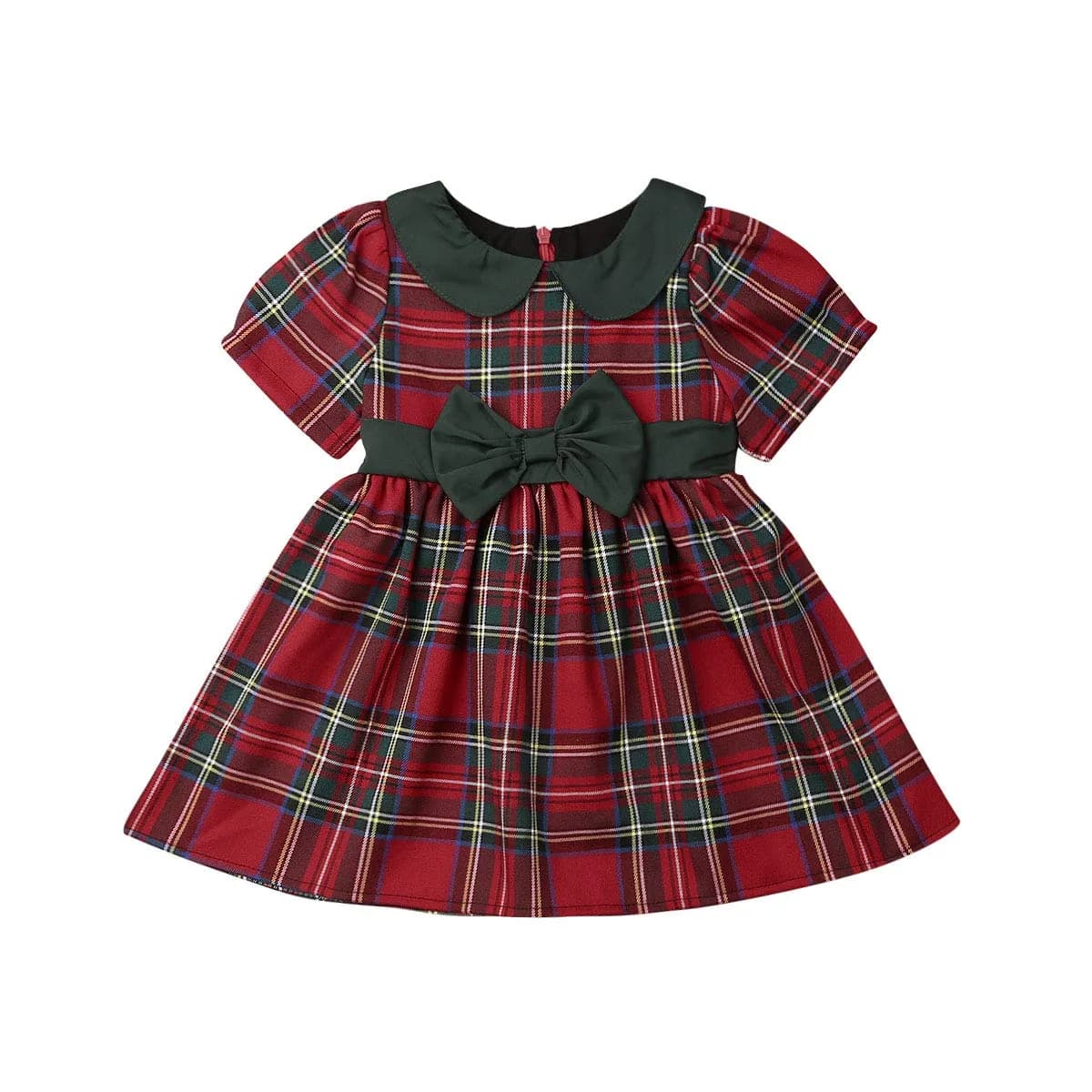 Kuriozud Toddler Baby Girl Plaid Dress Short Sleeve Bowknot 2-3T | Breathable Cotton Blend for Indian Summer — Plaid Dress With Green Bow / 2-3T