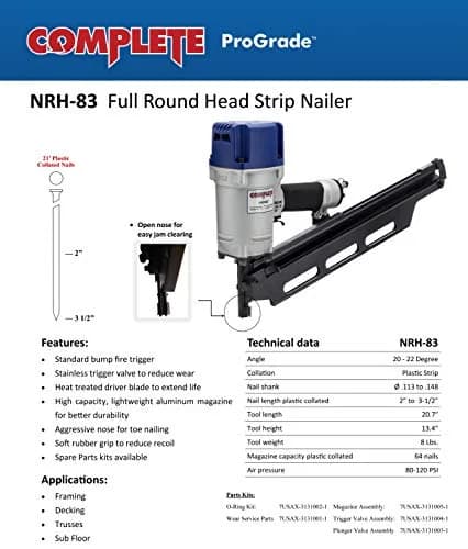 Complete NRH83 20 to 22 Degree Framing Nailer 2" to 3-1/2" | Suitable for Framing, Decking & Trusses thumbnail 3