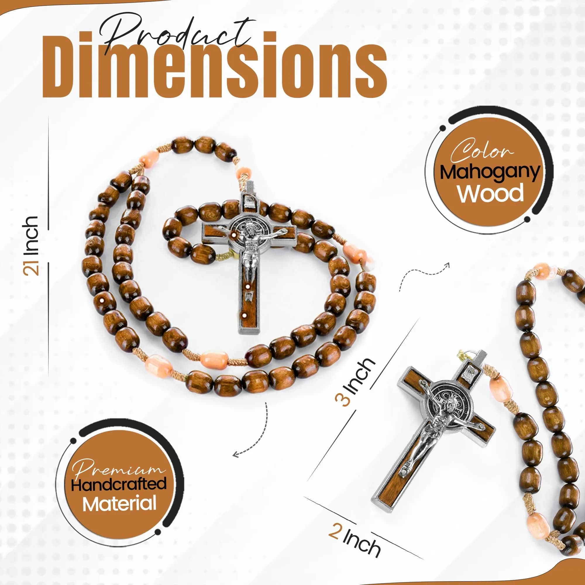 SANCTUM VERITAS Mahogany Wood Catholic Rosary Necklace | Large Italian Prayer Beads, 21.5 cm (8.5 inches) - view 2