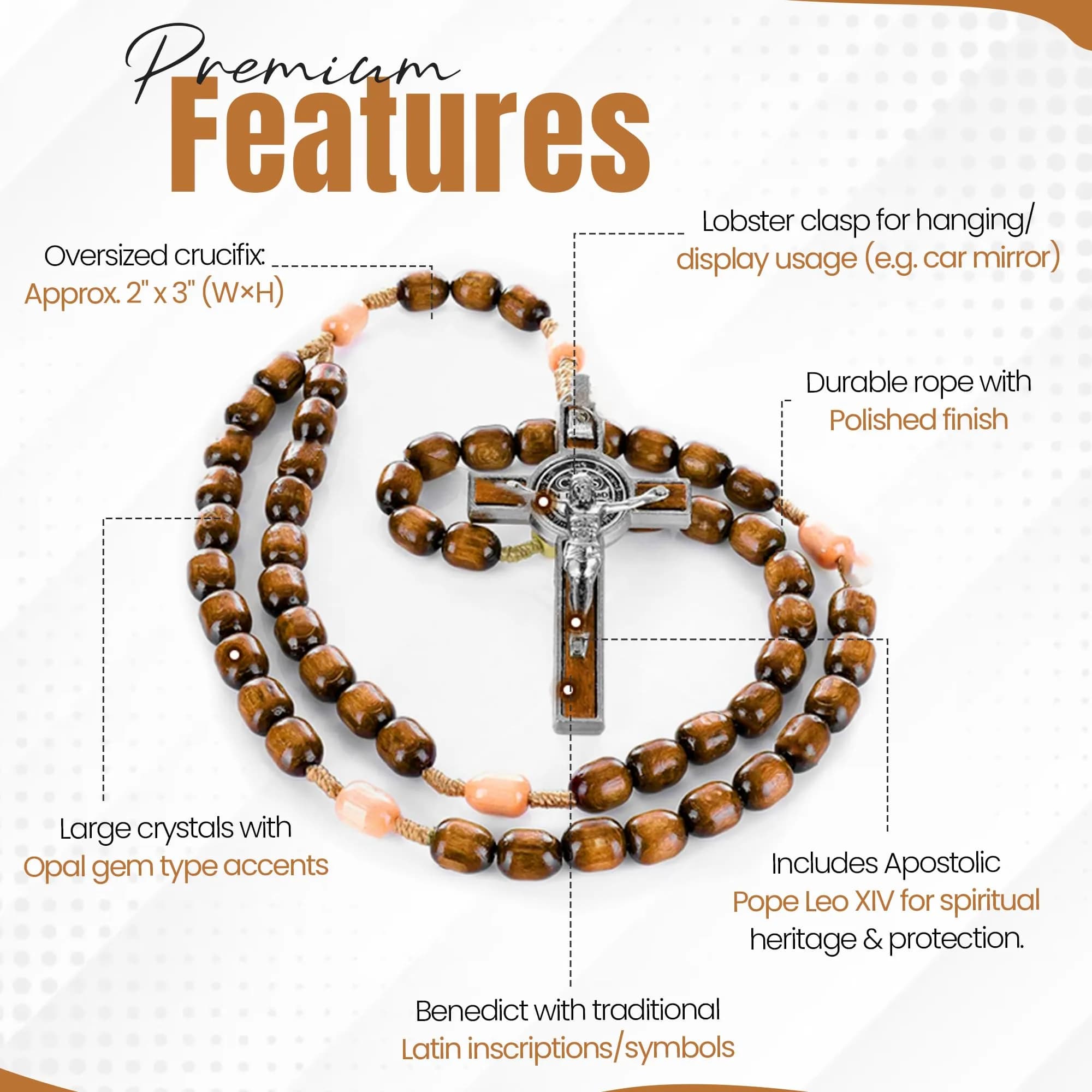SANCTUM VERITAS Mahogany Wood Catholic Rosary Necklace | Large Italian Prayer Beads, 21.5 cm (8.5 inches) - view 3