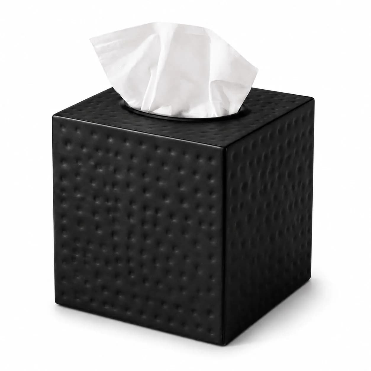 Monarch Abode Hand Hammered Metal Tissue Box Cover Square | Black Bathroom Accessory for Modern Home Decor — Matte Black