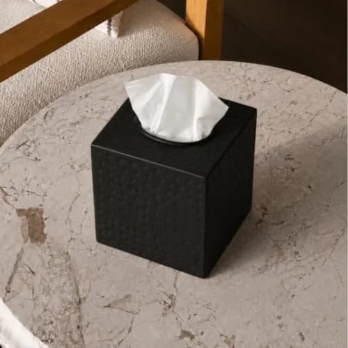 Monarch Abode Hand Hammered Metal Tissue Box Cover Square | Black Bathroom Accessory for Modern Home Decor thumbnail 7