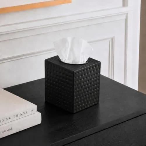 Monarch Abode Hand Hammered Metal Tissue Box Cover Square | Black Bathroom Accessory for Modern Home Decor thumbnail 8