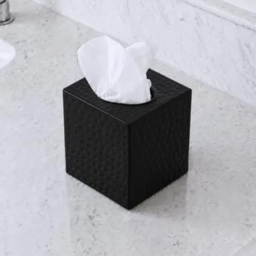 Monarch Abode Hand Hammered Metal Tissue Box Cover Square | Black Bathroom Accessory for Modern Home Decor thumbnail 9
