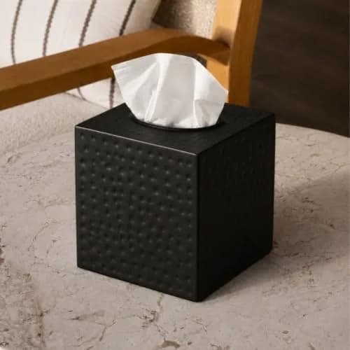 Monarch Abode Hand Hammered Metal Tissue Box Cover Square | Black Bathroom Accessory for Modern Home Decor thumbnail 2
