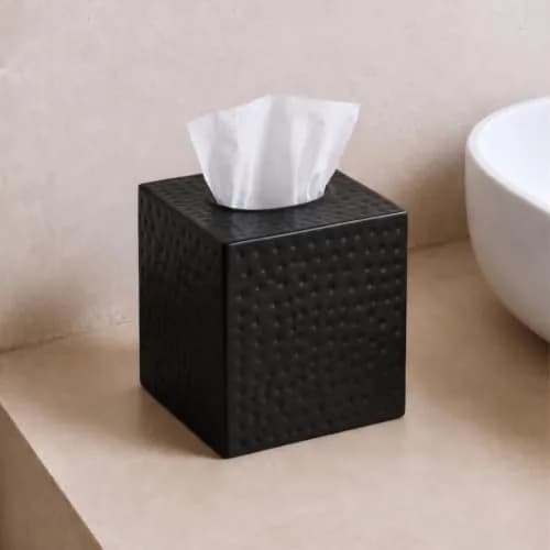 Monarch Abode Hand Hammered Metal Tissue Box Cover Square | Black Bathroom Accessory for Modern Home Decor thumbnail 3
