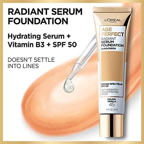 L'Oreal Paris Age Perfect Radiant Serum Foundation SPF 50 Deep Amber 1 Fl Oz | Hydrating, Sensitive Skin thumbnail 3