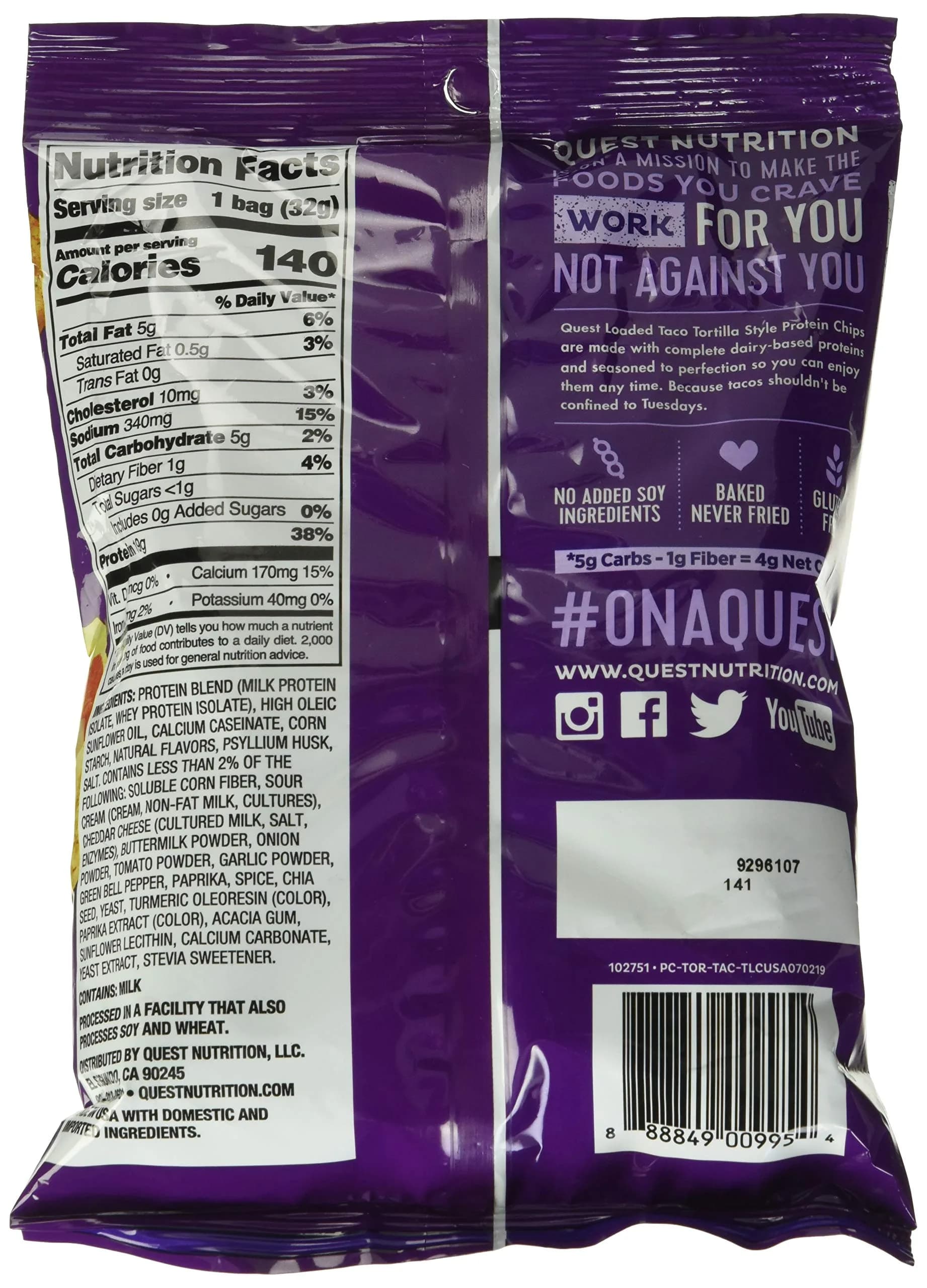 Quest Loaded Taco Tortilla Style Protein Chips, 1.1 oz (31g) | Certified Gluten-Free Snack - view 2