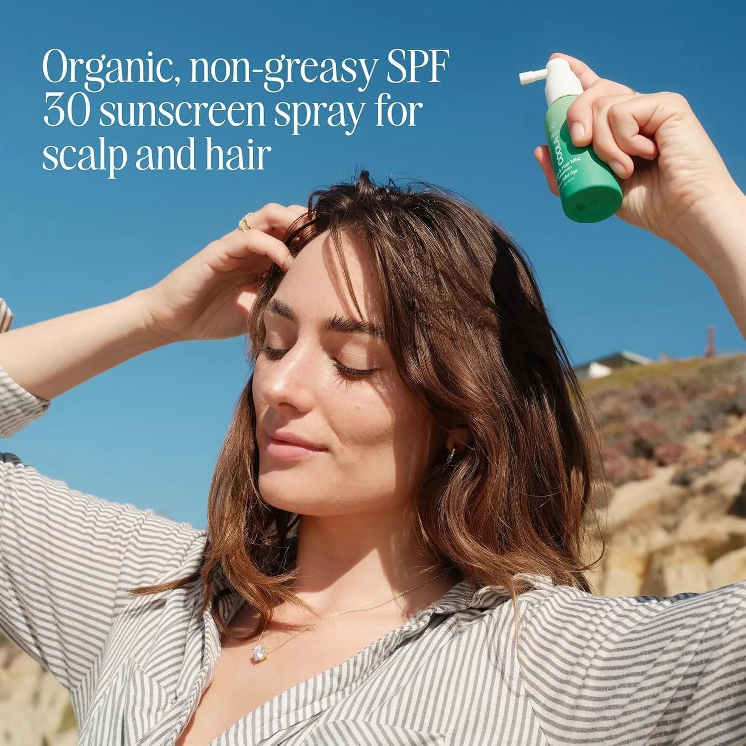 COOLA Organic Scalp & Hair Sunscreen Mist SPF 30 with Monoi Oil, Ocean Salted Sage (2 Fl Oz / 59 ml) - view 2