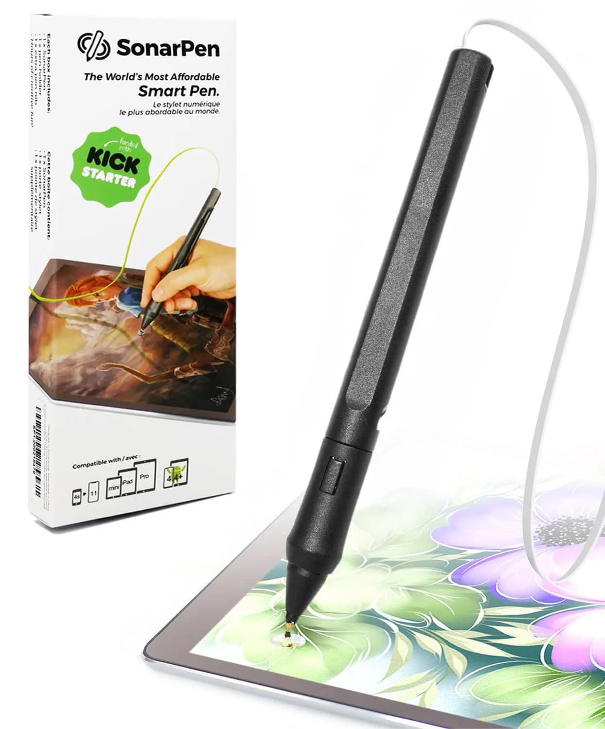 SonarPen Pressure Sensitive Stylus for iPhone, Android & Switch | Palm Rejection & Pressure Control (105 words) — White
