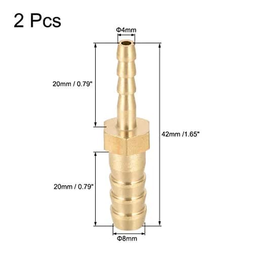uxcell Brass Barb Fitting Reducer 8mm to 4mm | Corrosion-Resistant Hose Connector thumbnail 2