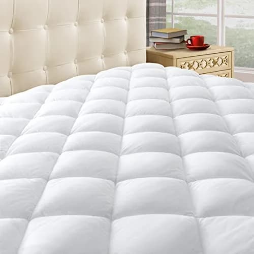 Taupiri Queen Quilted Mattress Pad Cover with Deep Pocket (8"-21"), White | Breathable & Deep Pocket Mattress Protector thumbnail 1