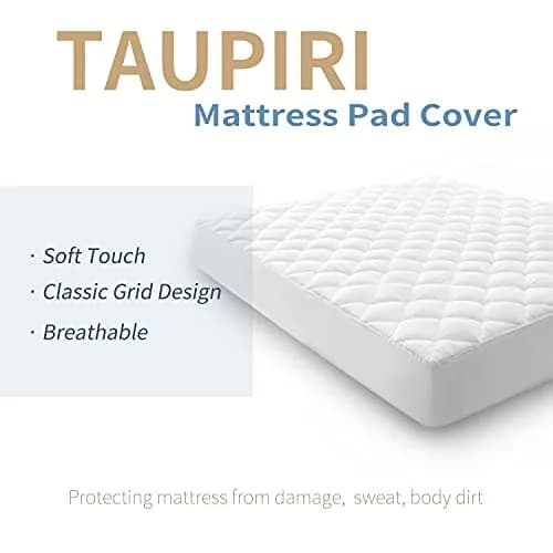 Taupiri Queen Quilted Mattress Pad Cover with Deep Pocket (8"-21"), White | Breathable & Deep Pocket Mattress Protector thumbnail 2