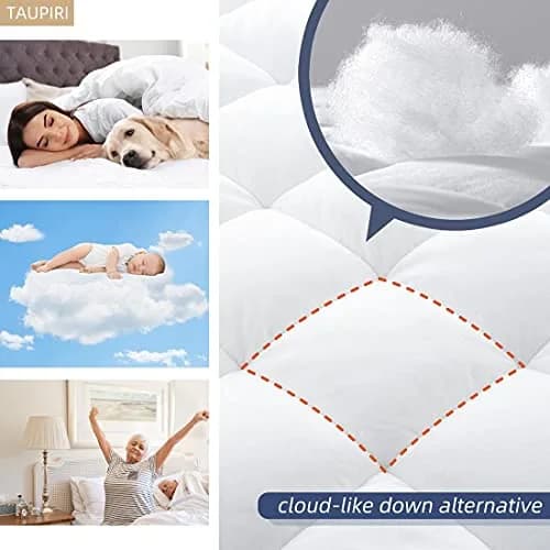 Taupiri Queen Quilted Mattress Pad Cover with Deep Pocket (8"-21"), White | Breathable & Deep Pocket Mattress Protector thumbnail 3